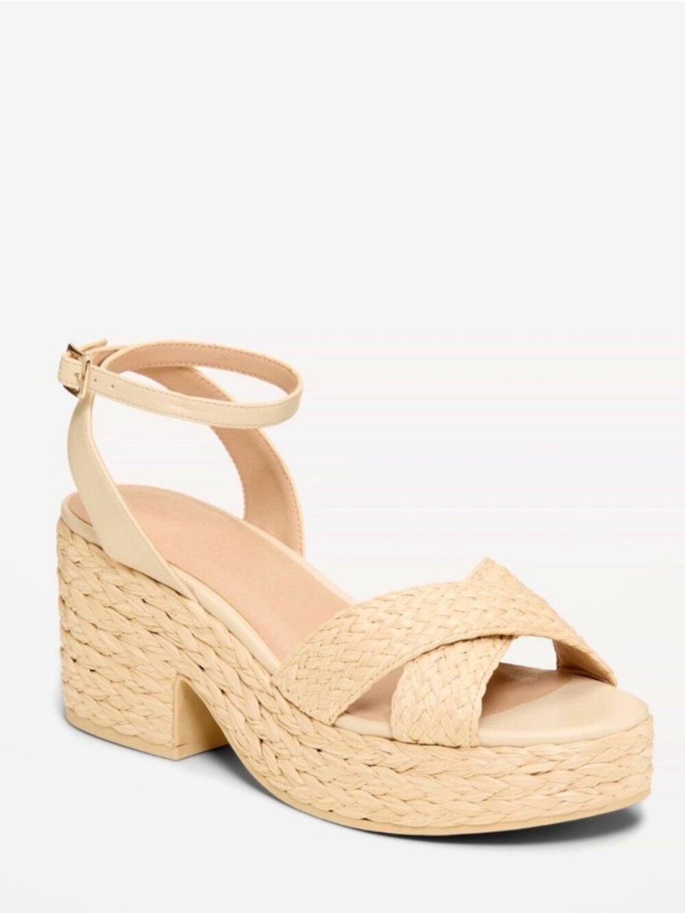 Old Navy NWT SZ 7 Natural Braided Raffia Platform Sandal Comfy Chunky Boho 70's